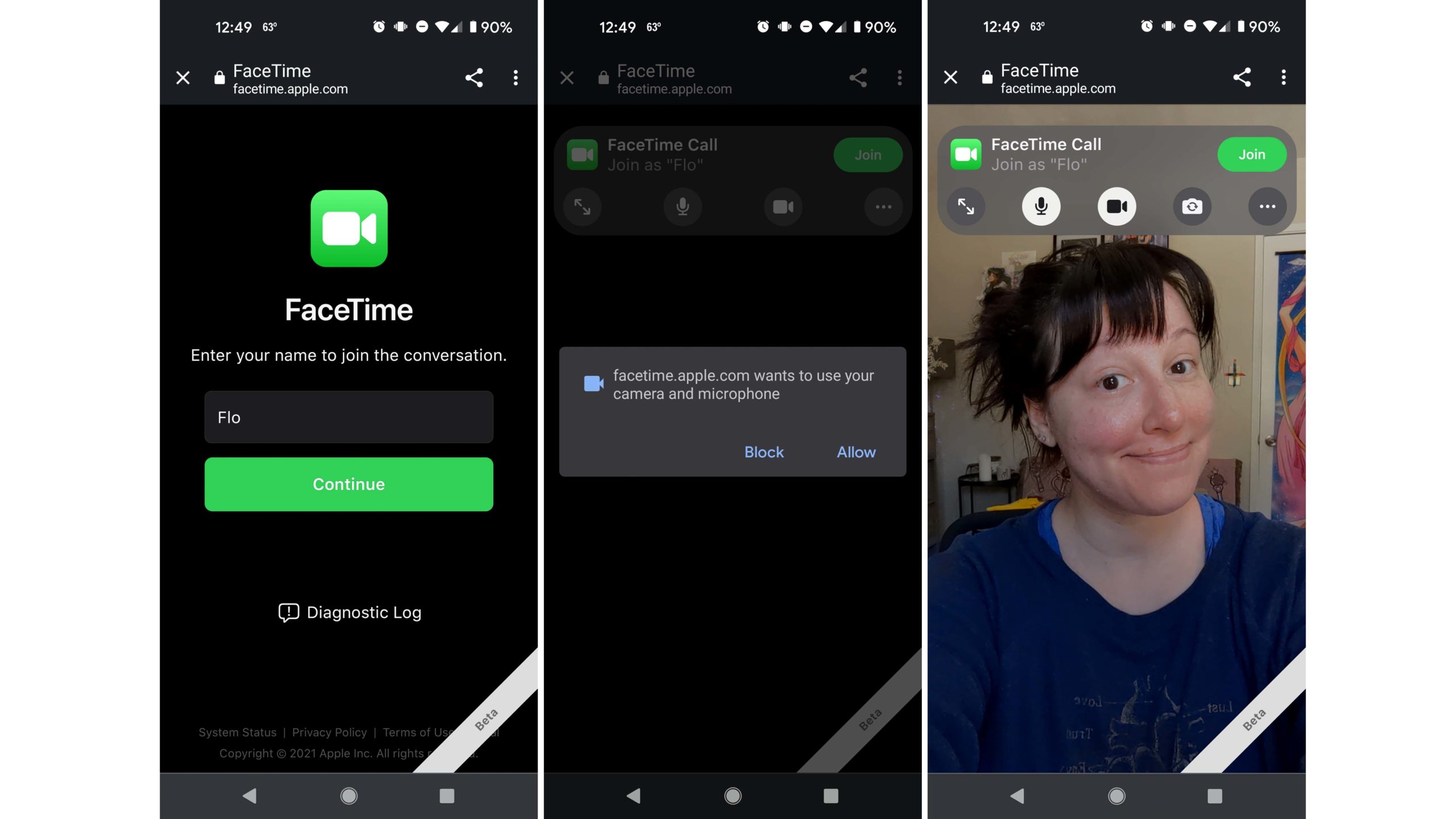 FaceTime's Android look on a Pixel is very iOS. (Screenshot: Florence Ion/Gizmodo)