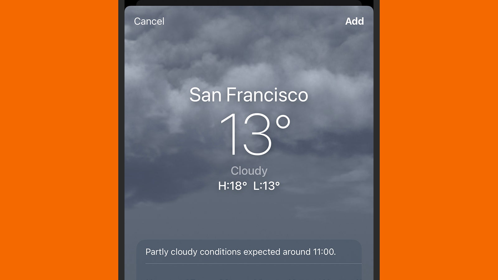 The animated Weather backgrounds won't appear on all devices. (Screenshot: Gizmodo)