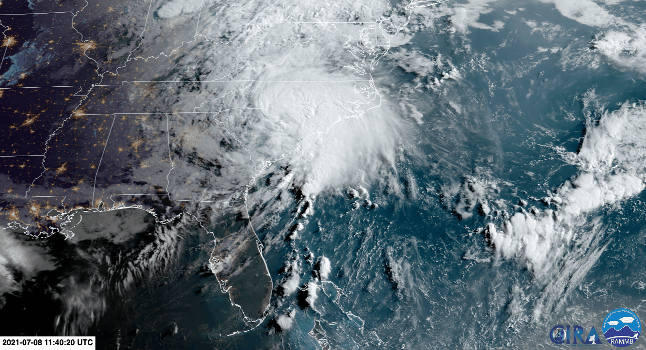 Tropical Storm Elsa over the Carolinas. (Gif: NOAA/CIRA)