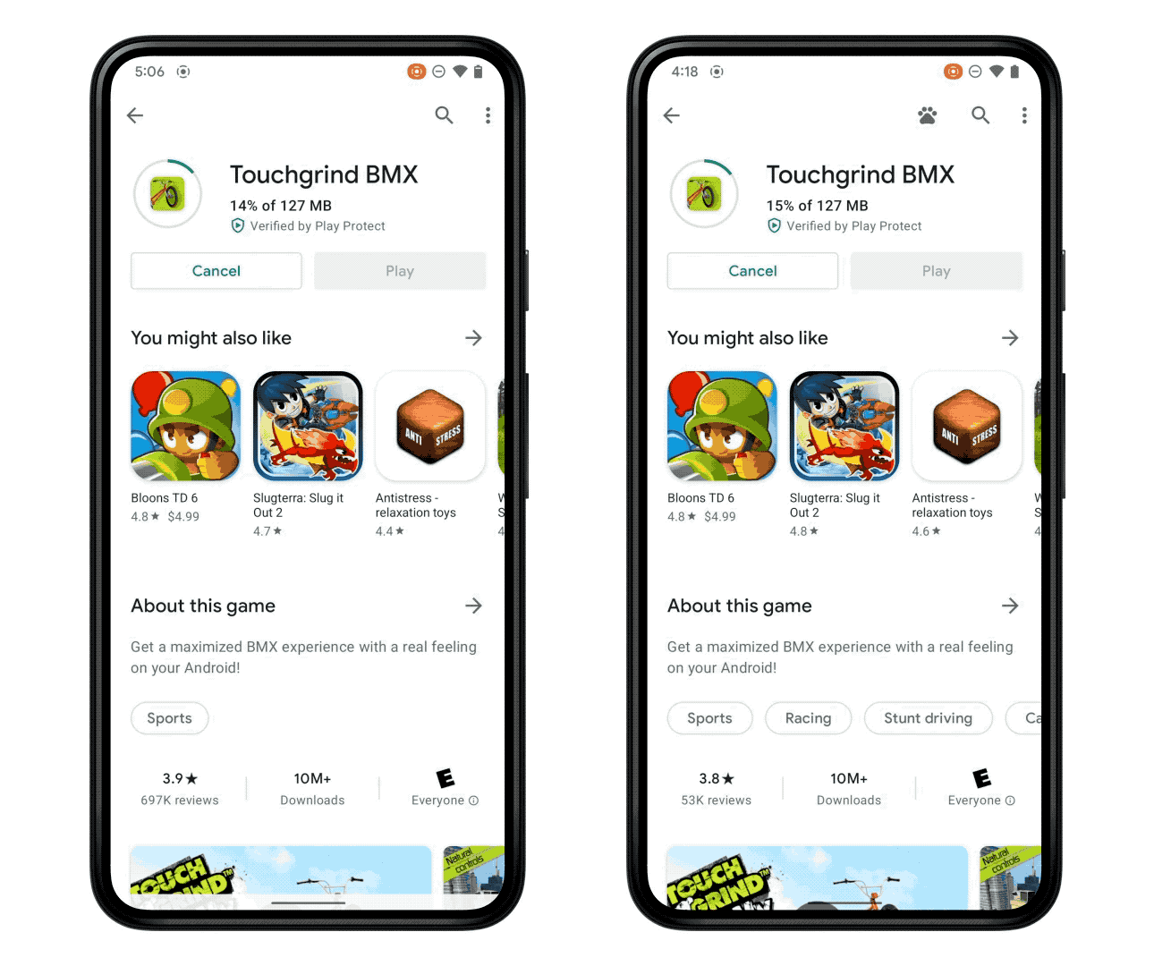 The new play-as-you-download feature in Android 12 will make playing a new game almost an instant action. (Gif: Google)