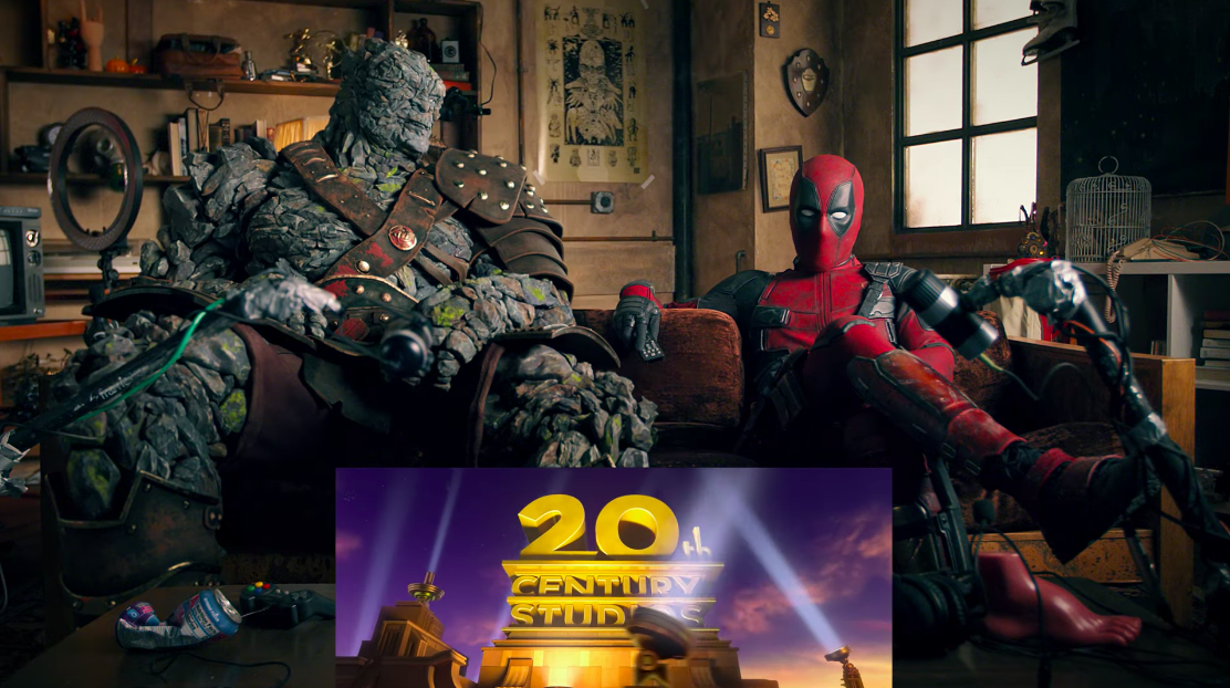 Korg and Deadpool watching a trailer for a movie. (Screenshot: 20th Century Studios)
