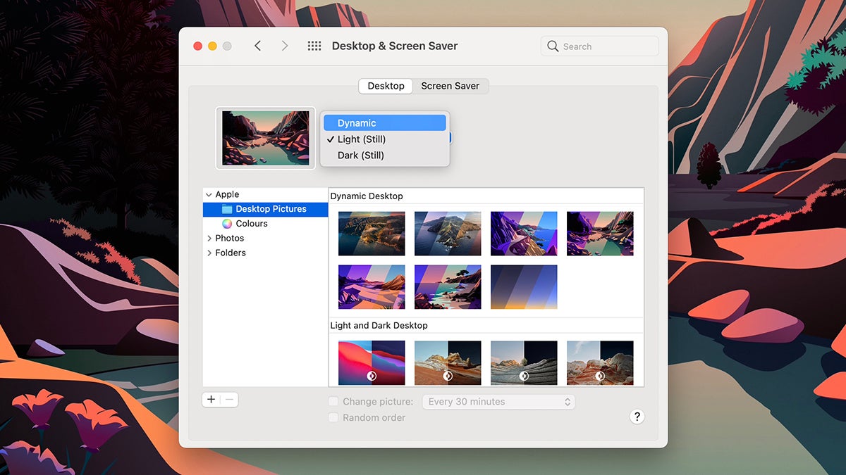 Dynamic wallpapers in macOS. (Screenshot: macOS)