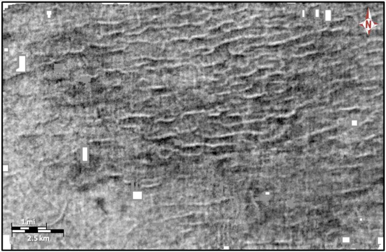 Seismic imagery showing the megaripples at depths reaching 4,920 feet (1,500 meters). (Image: Kaare Egedahl)