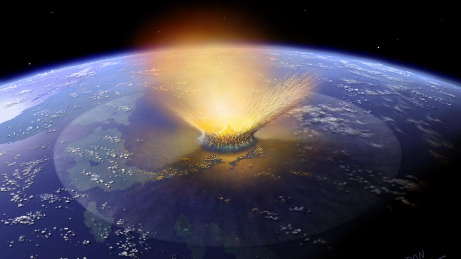 Artist's depiction of a large asteroid striking Earth. (Image: Don Davis/SWRI)