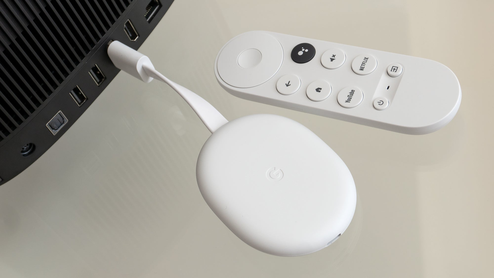 Even with Google TV installed, Netflix isn't available for the Horizon Pro, so you might want to consider pairing it with a cheap streaming dongle. (Photo: Andrew Liszewski/Gizmodo)