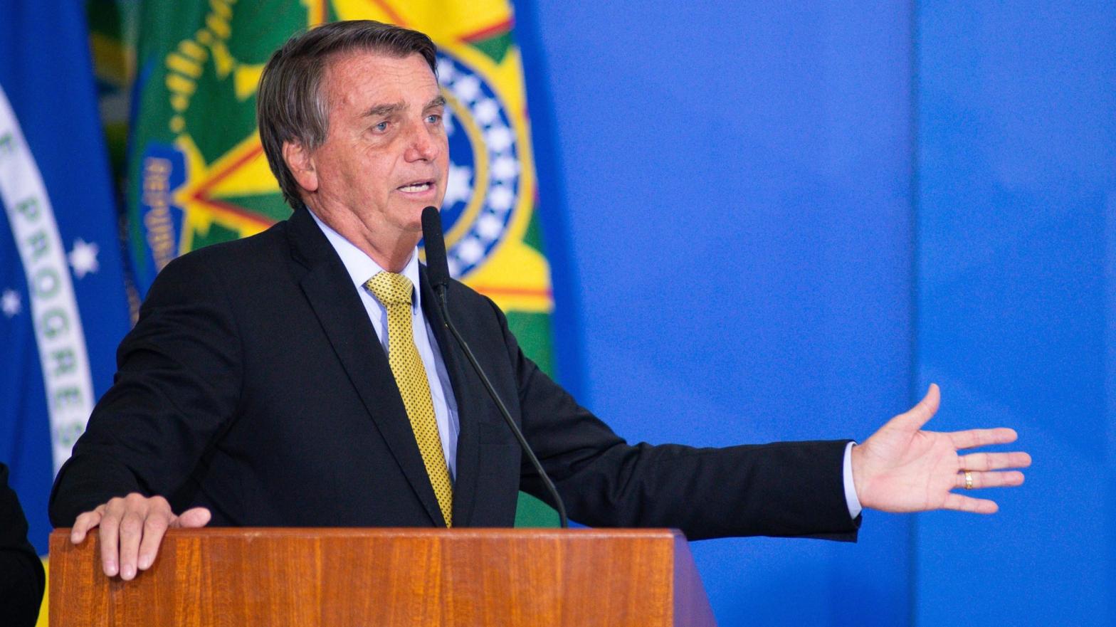 Brazilian President Jair Bolsonaro seen here at a speech at Planalto Government Palace in June 2021. (Photo: Andresa Anholete, Getty Images)
