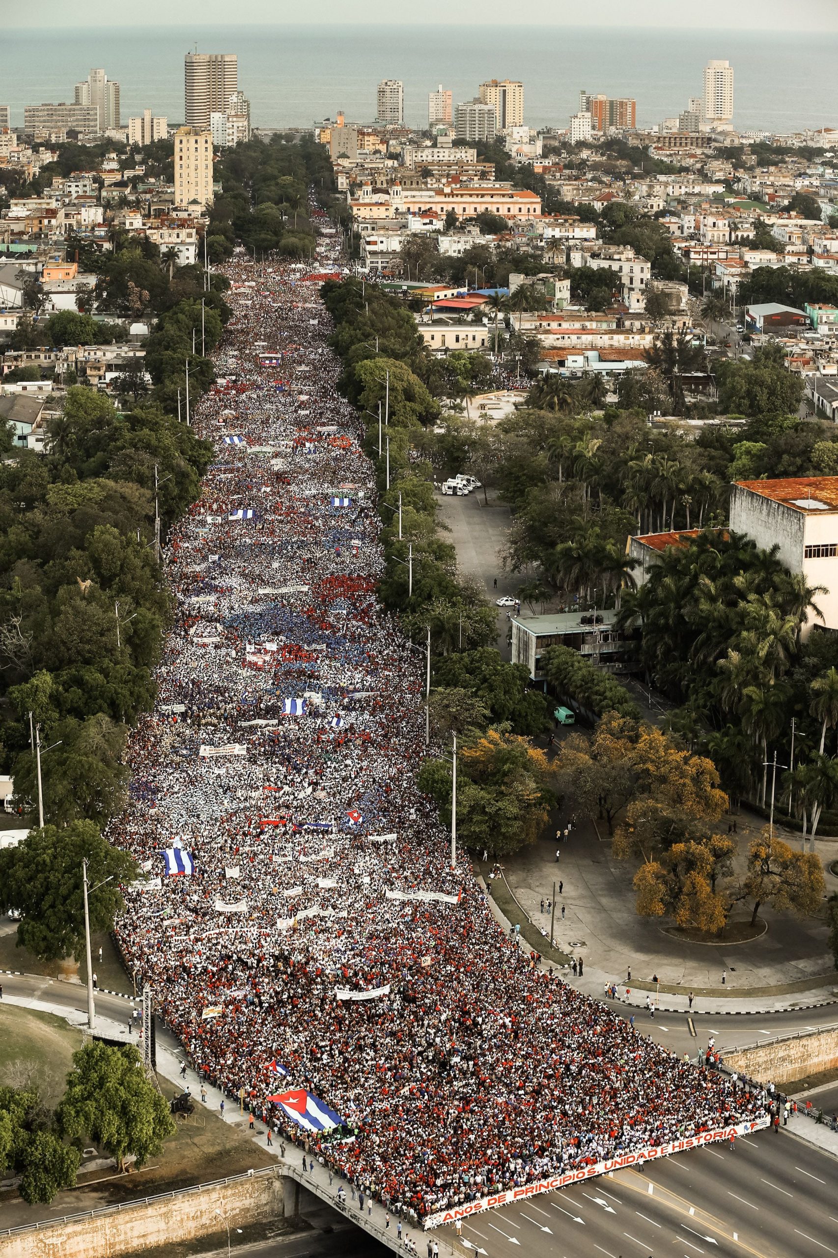 People march to Revolution Square in Havana to celebrate May Day, on May 1, 2018 (Photo: Alejandro Ernesto, Getty Images)