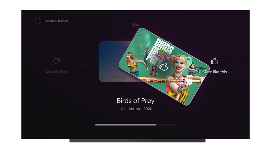 Here's an example of what Android TV's new recommendation system will look like, with every selection you make used to help tweak the kind of content Android TV will recommend in the future.  (Image: Google)