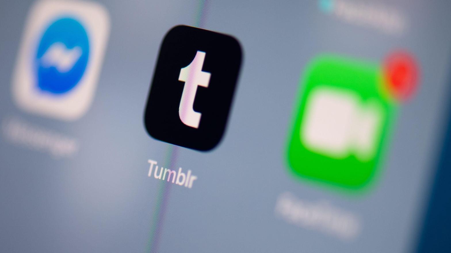 The Tumblr app logo shown on a tablet screen in July 2019. (Photo: Martin Bureau, Getty Images)