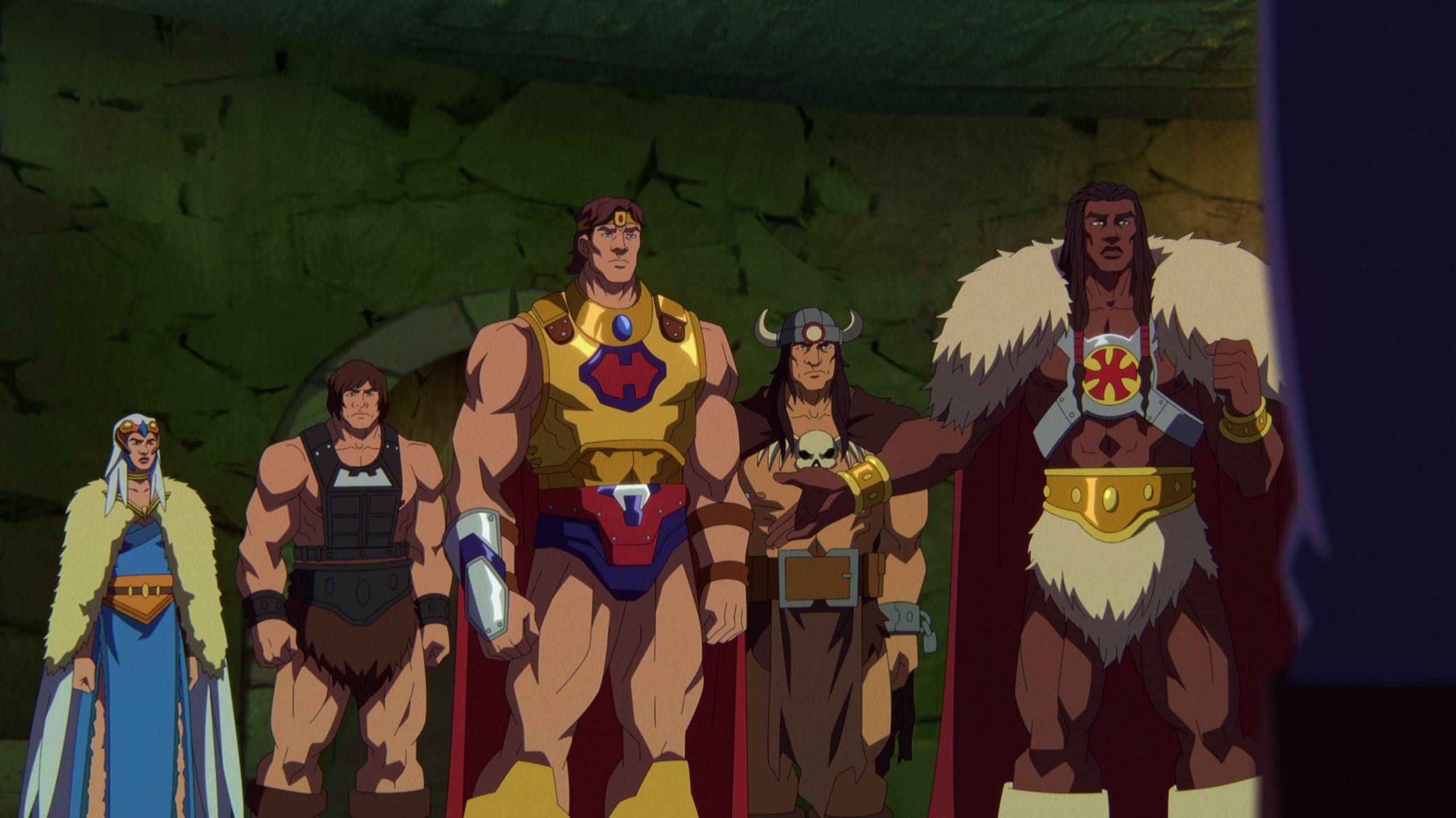 The historic heroes of Masters of the Universe: Kuduk Ungol, Wun-Dar, He-Ro, Vikor, and King Grayskull. (Image: Netflix)