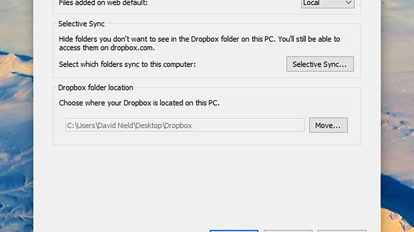 Move your synced files, if you need to. (Screenshot: Dropbox)