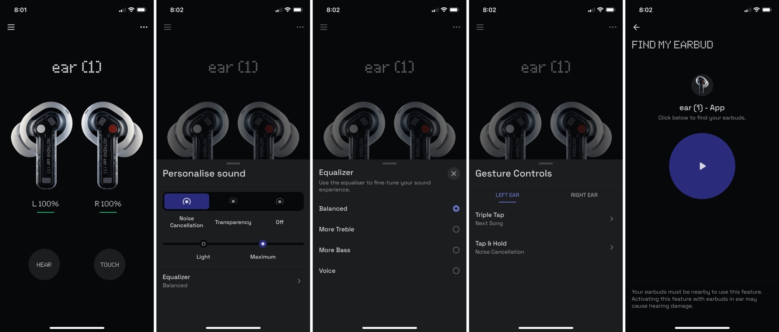 The app's best feature is an earbud finder which triggers each bud to play a high-pitched tone so they're easier to locate. (Screenshot: Andrew Liszewski - Gizmodo)