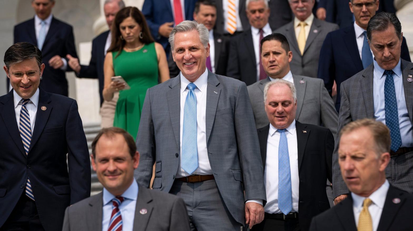 House Republicans outside the U.S. Capitol celebrate death and disease on July 29, 2021 in Washington, D.C. (Photo: Drew Angerer, Getty Images)