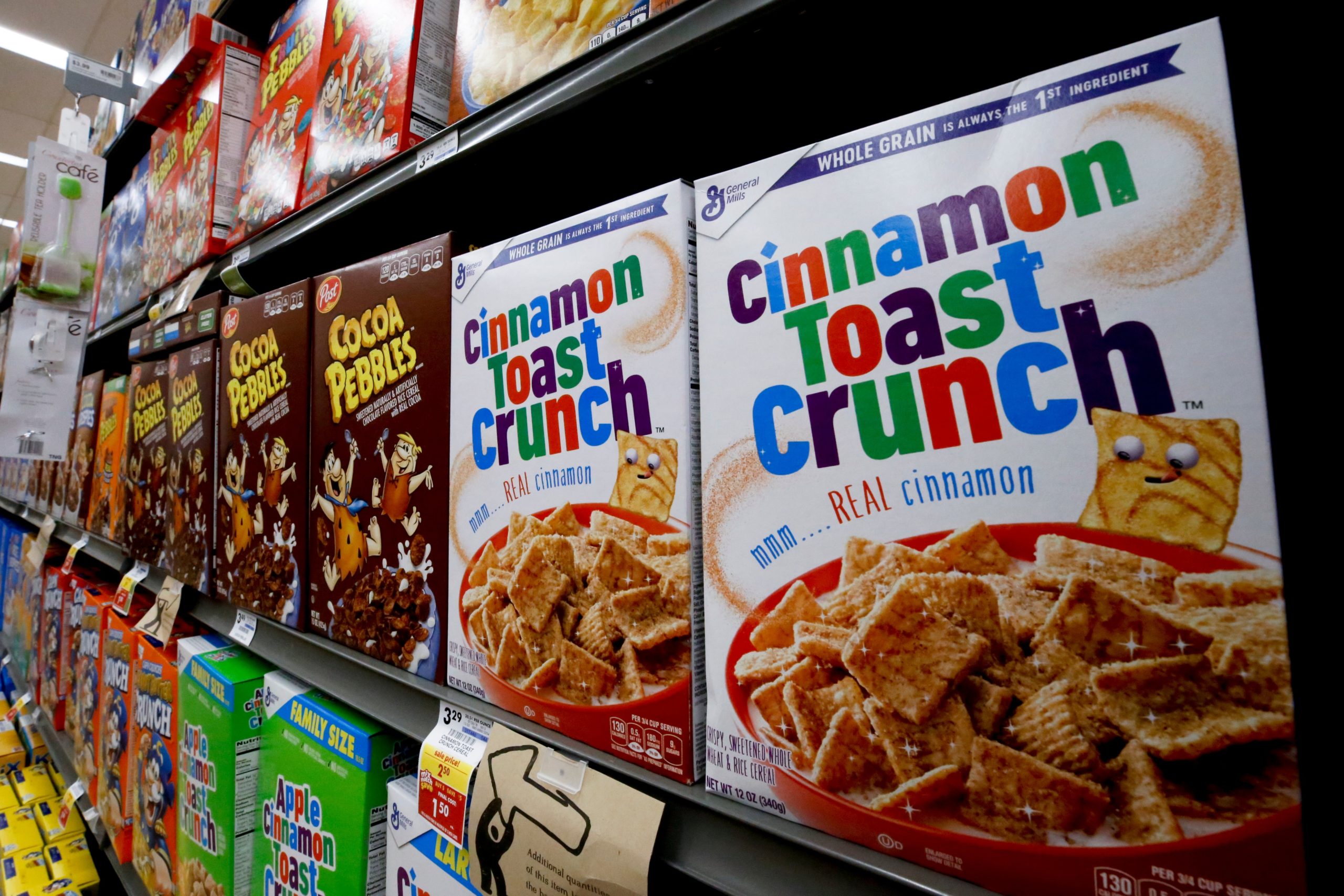 Boxes of General Mills Cinnamon Toast Crunch cereal sit on display in a market in Pittsburgh on Aug. 8, 2018. (Photo: Gene J. Puskar, AP)