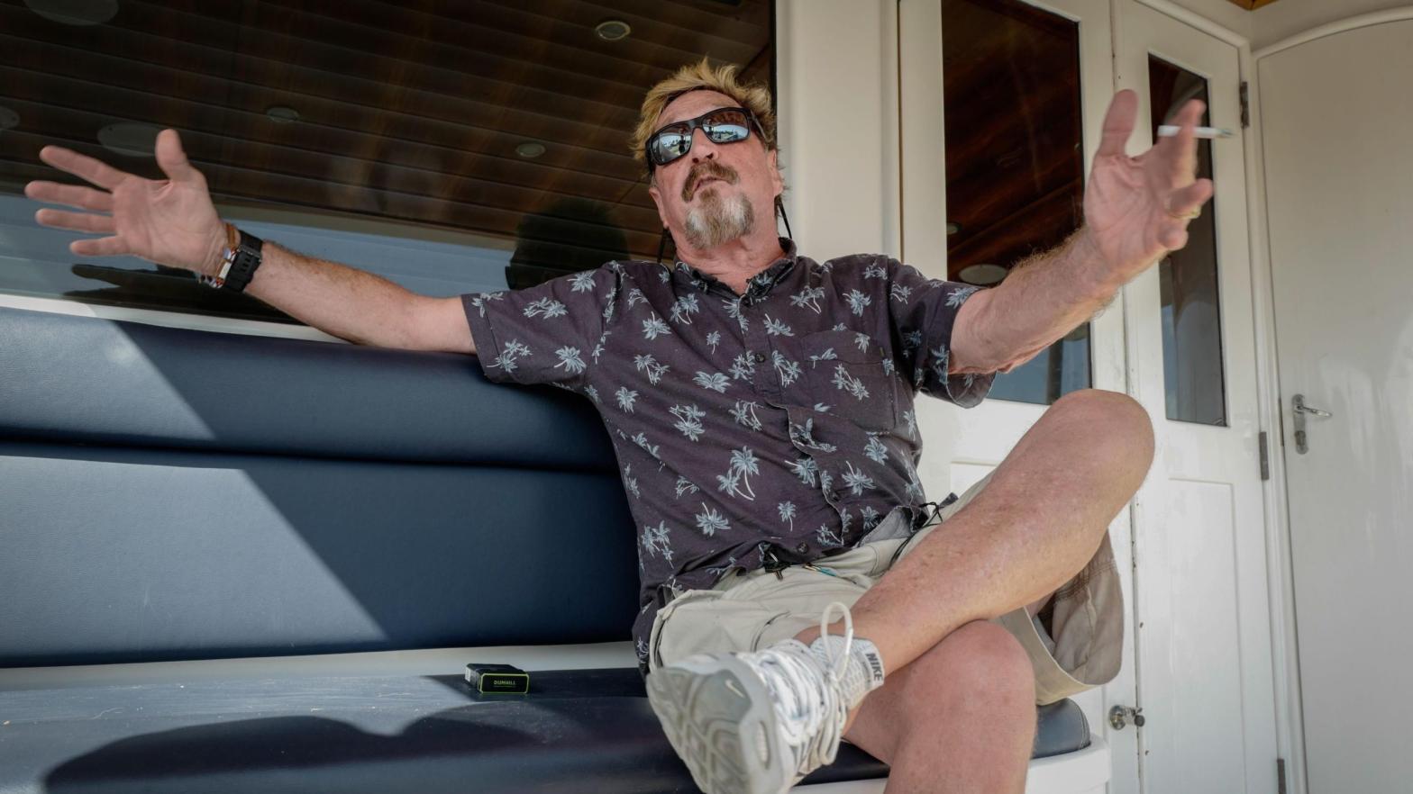 John McAfee during an interview with Agence France-Presse while anchored on his (heavily armed) yacht at the Marina Hemingway in Havana, Cuba, in June 2019. (Photo: Adalberto Roque / AFP, Getty Images)