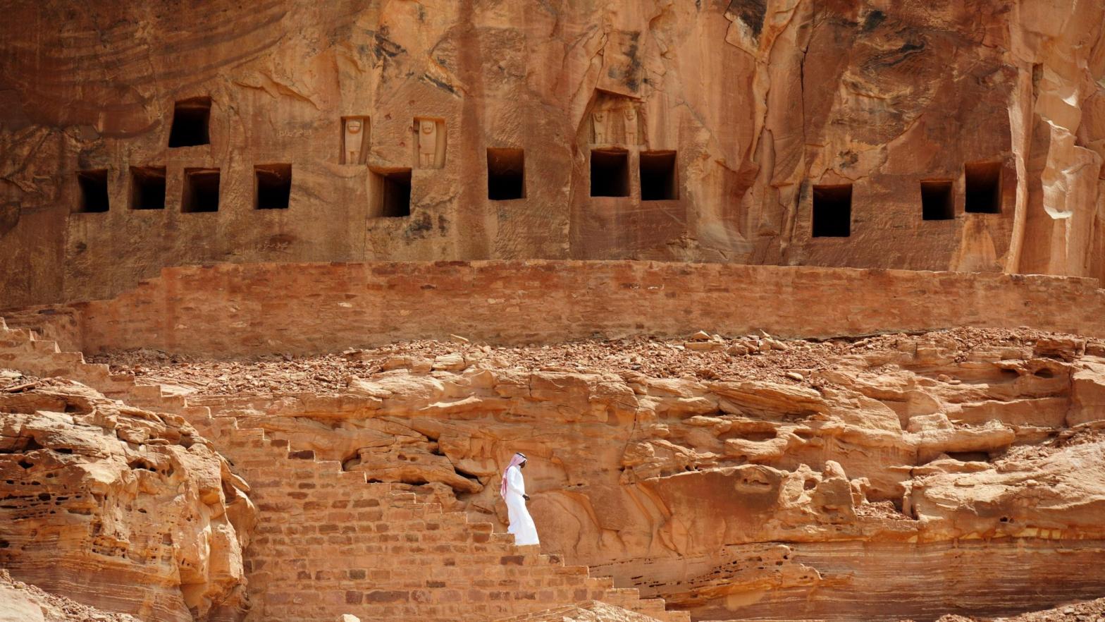 The 2,600-year-old rock-cut tombs of Al-Khuraiba, in Saudi Arabia. (Image: FAYEZ NURELDINE/AFP, Getty Images)