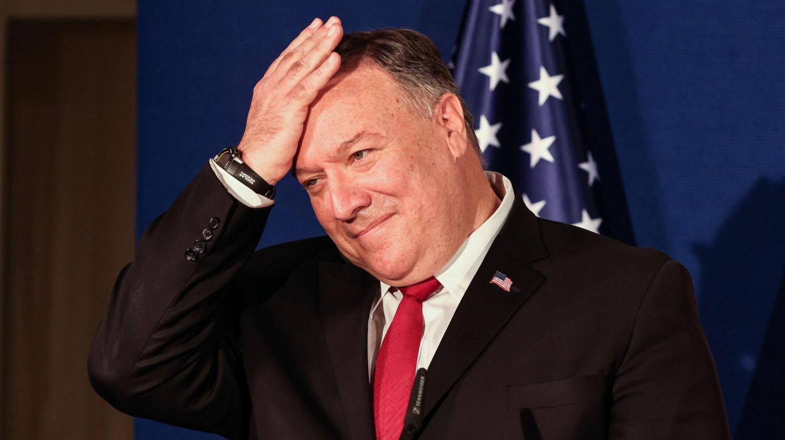 Former U.S. Secretary of State Mike Pompeo at a press conference with the Israeli Prime Minister and Bahrain's Foreign Minister in Jerusalem on November 18, 2020. (Photo: Menahem Kahana, Getty Images)