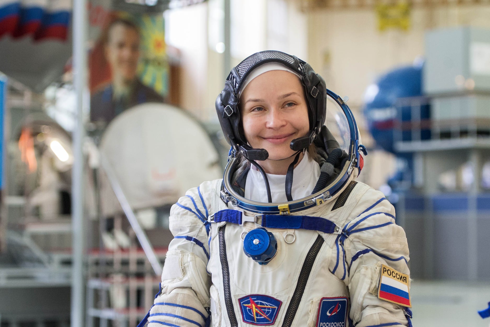 Yulia Peresild, who will portray Zhenya in the upcoming film, is currently preparing at the Yuri Gagarin Cosmonaut Training Centre. (Image: Roscosmos)