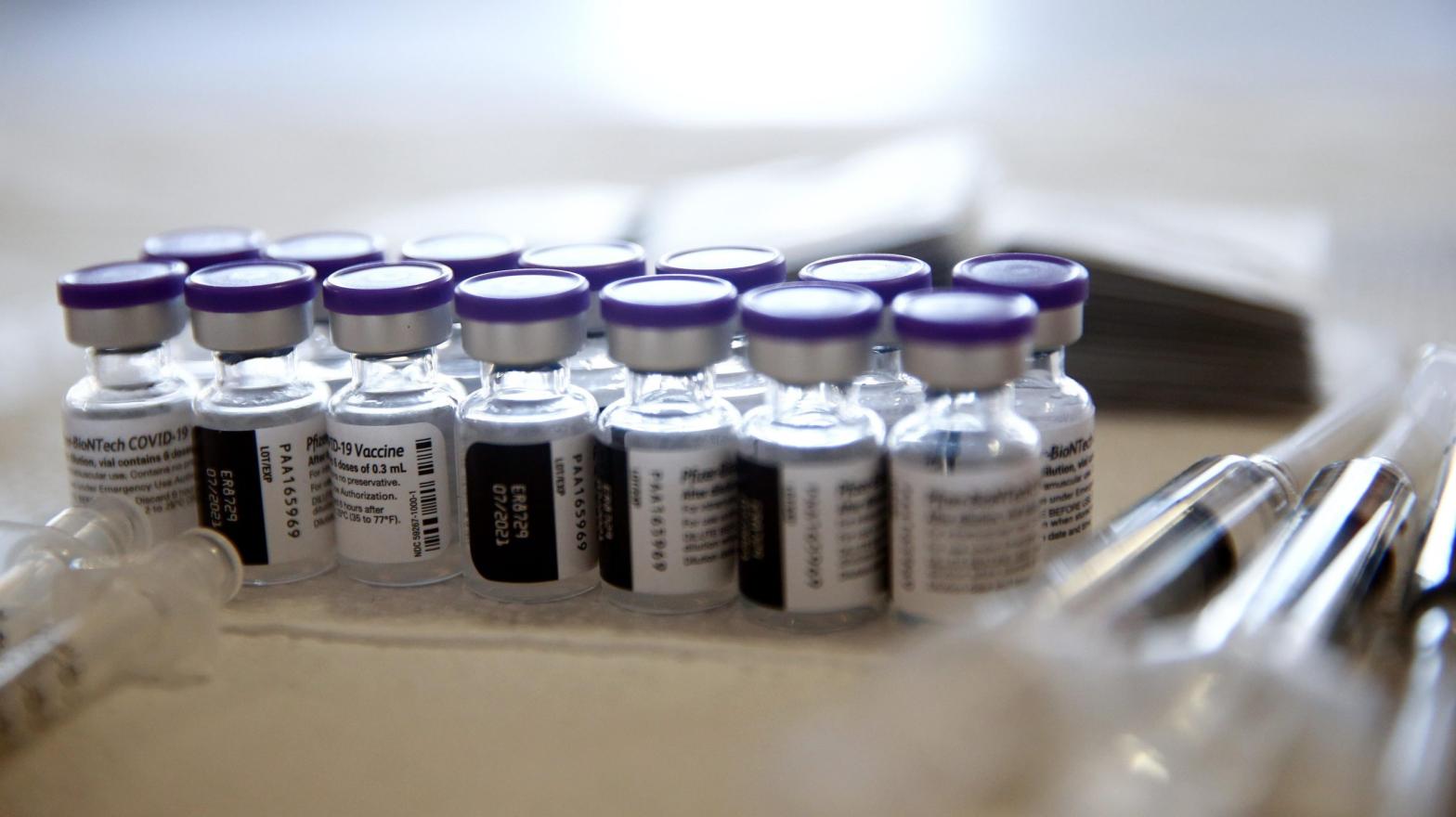 Vials containing doses of the Pfizer COVID-19 vaccine are viewed at a clinic targeting minority community members at St. Patrick's Catholic Church on April 9, 2021 in Los Angeles, California.  (Photo: Mario Tama, Getty Images)