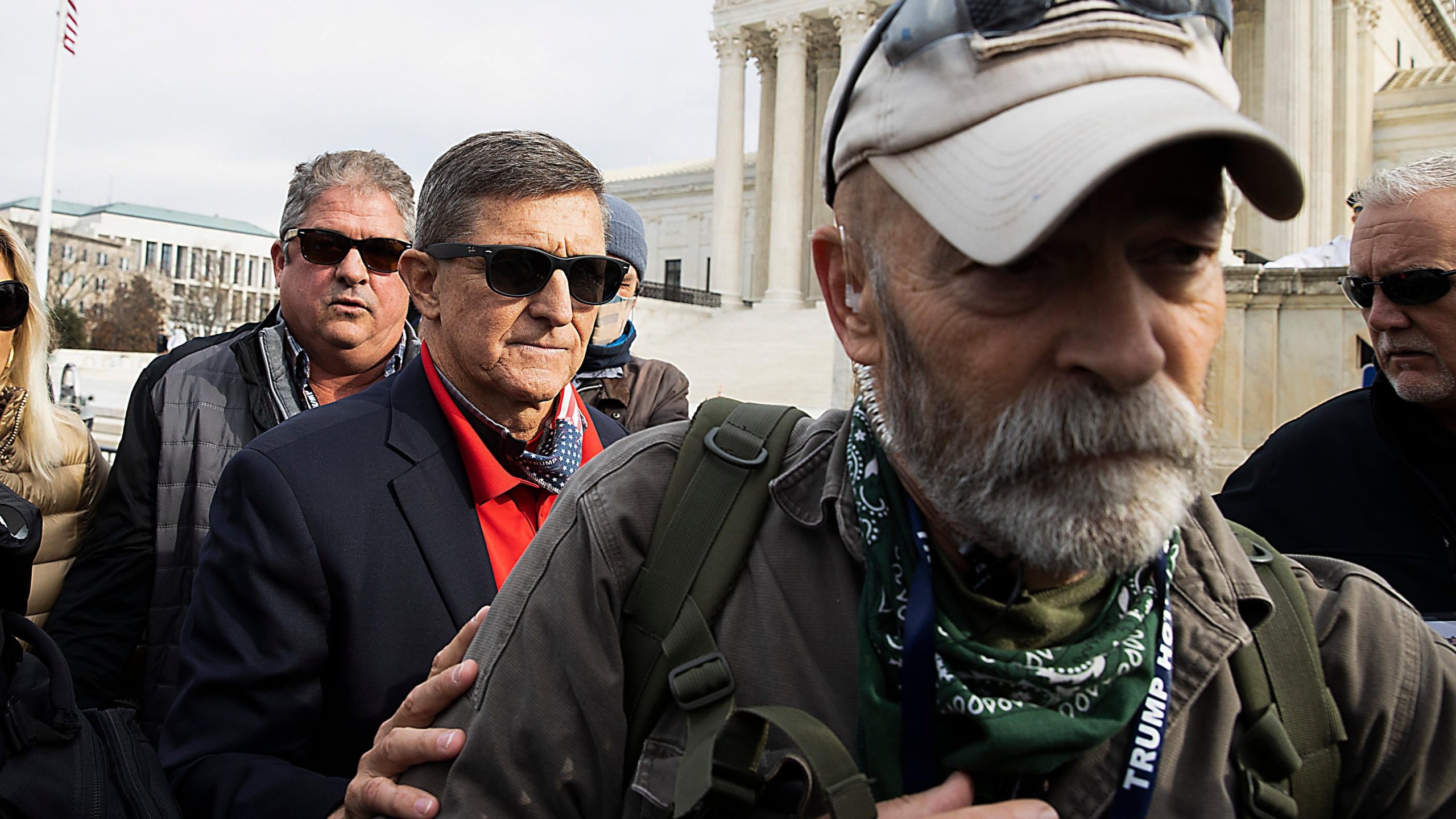 Former General Michael Flynn, centre, protesting the outcome of the 2020 elections outside the Supreme Court on Dec. 12, 2020. (Photo: Tasos Katopodis, Getty Images)