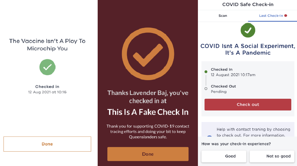 fake covid check-in