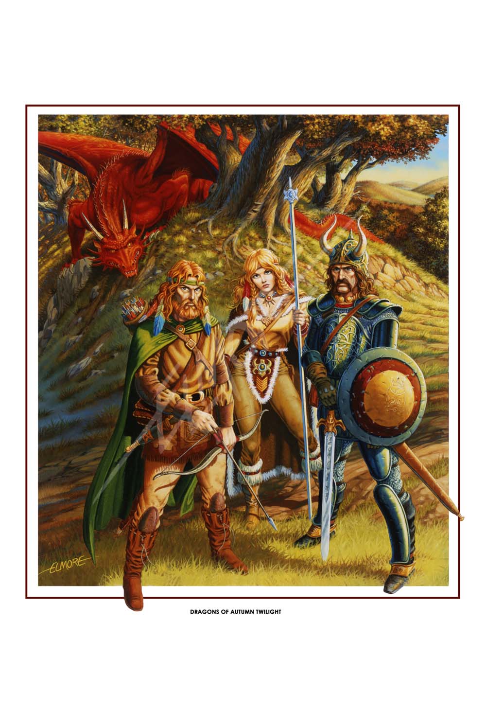 A print of Jeff Easley's awesome original 1984 cover for the book featuring Tanis, Goldmoon, and Sturm. (Image: Wizards of the Coast)