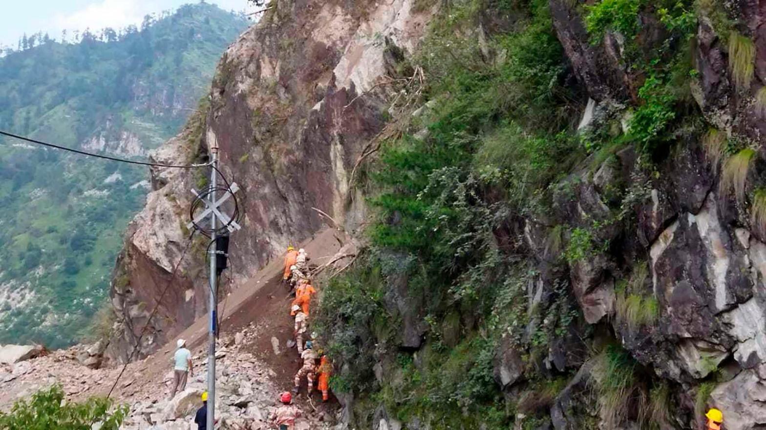 Rescuers at the site of a landslide in Kinnaur district in the northern Indian state of Himachal Pradesh, Wednesday, Aug. 11, 2021. (Photo: National Disaster Response Force, AP)