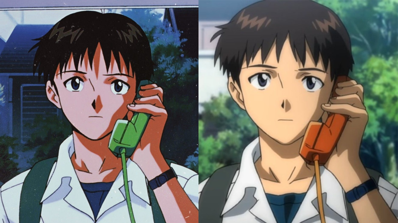 The opening moments introducing Shinji Ikari to audiences, in both the first episode of Neon Genesis Evangelion, and the opening of Evangelion: 1.0 You Are (Not) Alone. (Screenshot: Studio Khara)