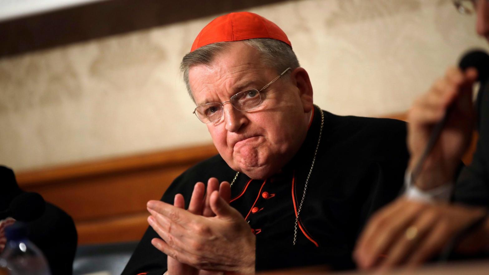 In this Sept. 6, 2018 file photo, Cardinal Raymond Burke  applauds during a press conference at the Italian Senate in Rome. (Photo: Alessandra Tarantino, AP)