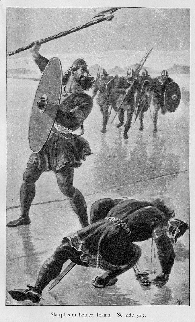 Njall's son Skarphedin kills Traain in this 1898 illustration. Don't worry about it.  (Image: Public Domain)