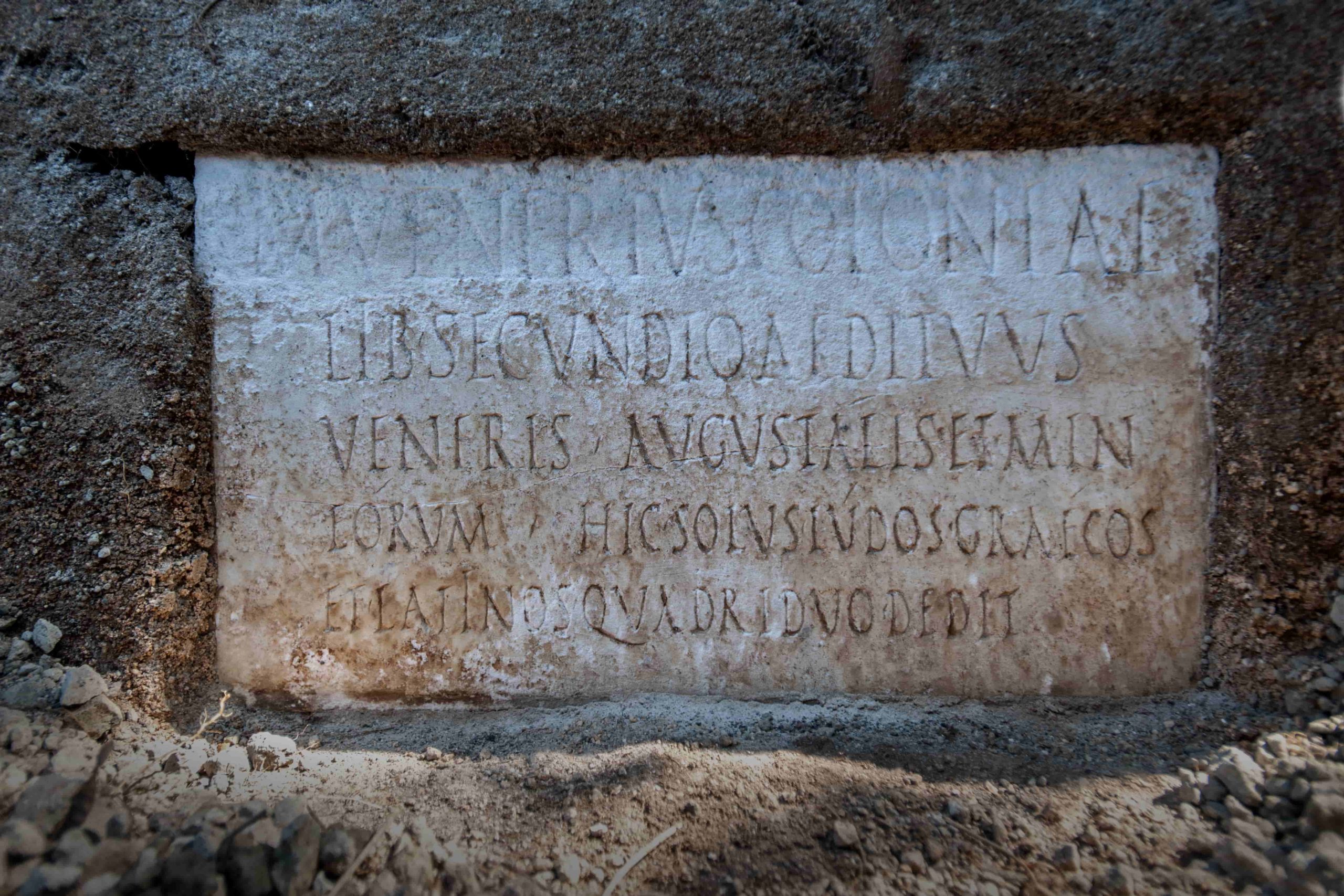 The inscription, written on a marble slab, found at the tomb.  (Image: Archaeological Park of Pompeii)