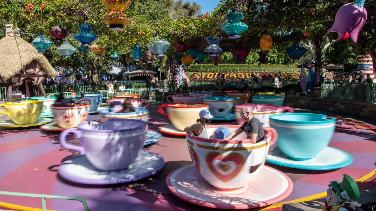 Guests ride the Mad Tea Party teacups at the Disneyland Resort on April 30, 2021 in Anaheim, California.  (Photo: Richard Harbaugh/Disneyland Resort, Getty Images)