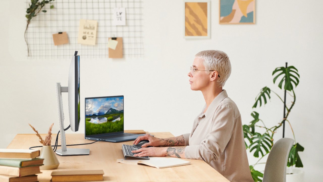 Dell announced new monitors with the webcam built into the frame.  (Image: Dell)