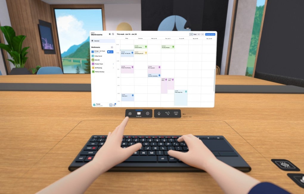 For those with compatible computers and peripherals, users will be able to create virtual representations of their physical desk setup in Horizon Workrooms.  (Image: Facebook)