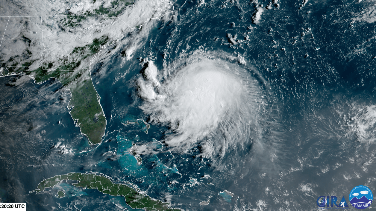 A satellite view of Tropical Storm Henri strengthening in the Atlantic. (Image: NOAA/CIRA)