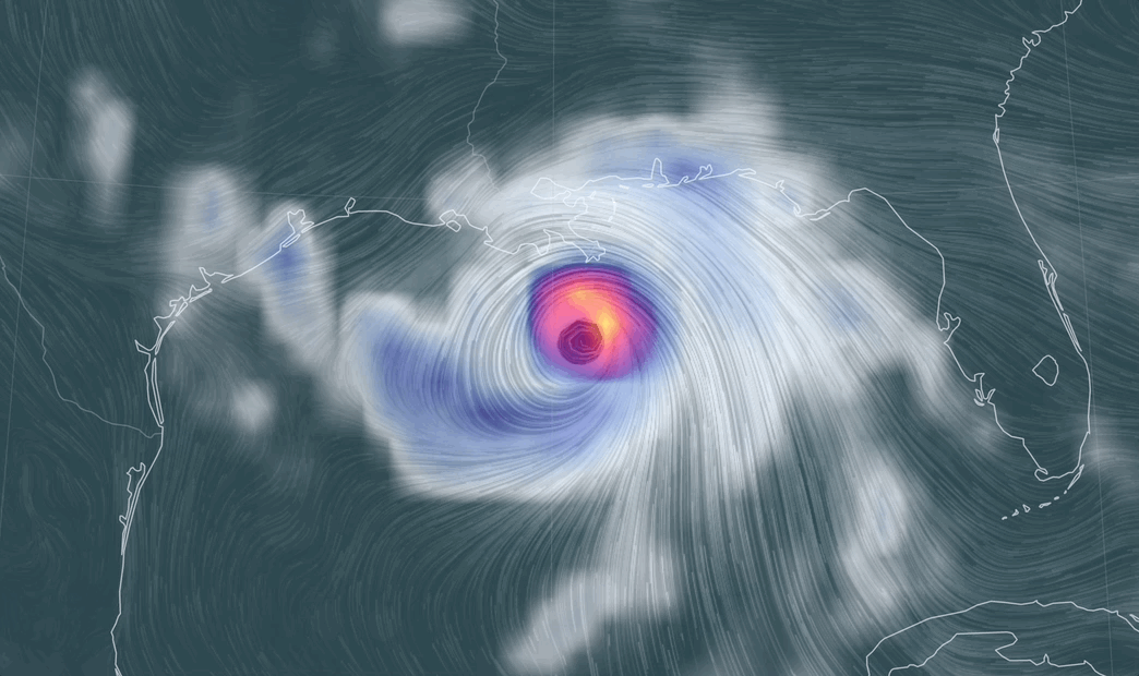 A forecast map for expected Hurricane Ida.  (Gif: Earth Wind Map)