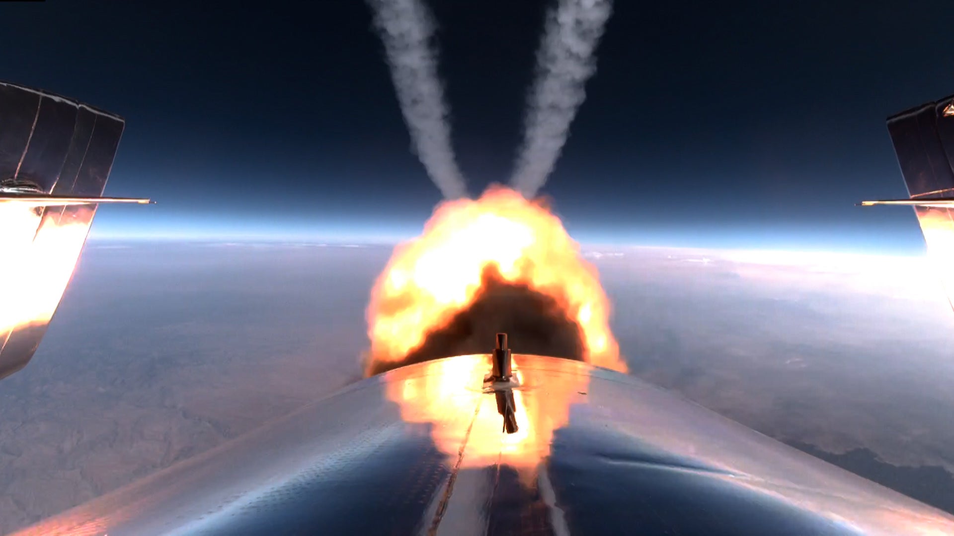 VSS Unity rocket motor burn during the mission.  (Image: Virgin Galactic)