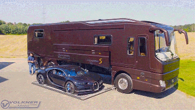 This Obscene Motorhome Includes A Slide Out Garage For A $4 Million Bugatti Chiron