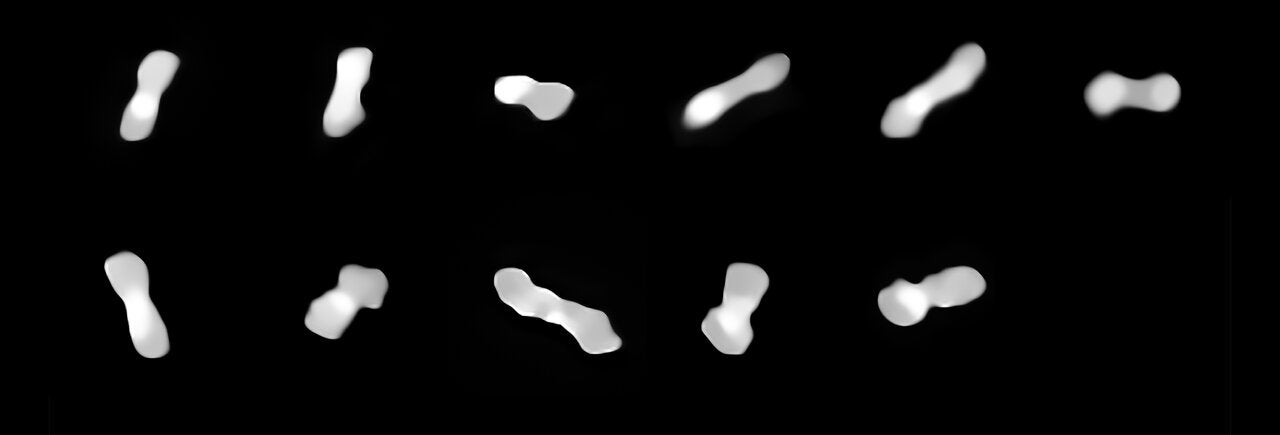 Asteroid Kleopatra as viewed from multiple angles.  (Image: ESO/Vernazza, Marchis et al./MISTRAL algorithm (ONERA/CNRS))