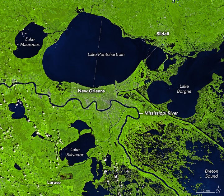 This satellite image of the Mississippi River was taken on Sept. 19, 2015.  (Image: Joshua Stevens/Landsat/U.S. Geological Survey)