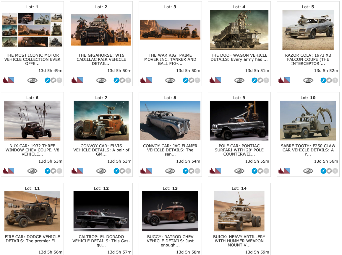 mad max fury road cars auction