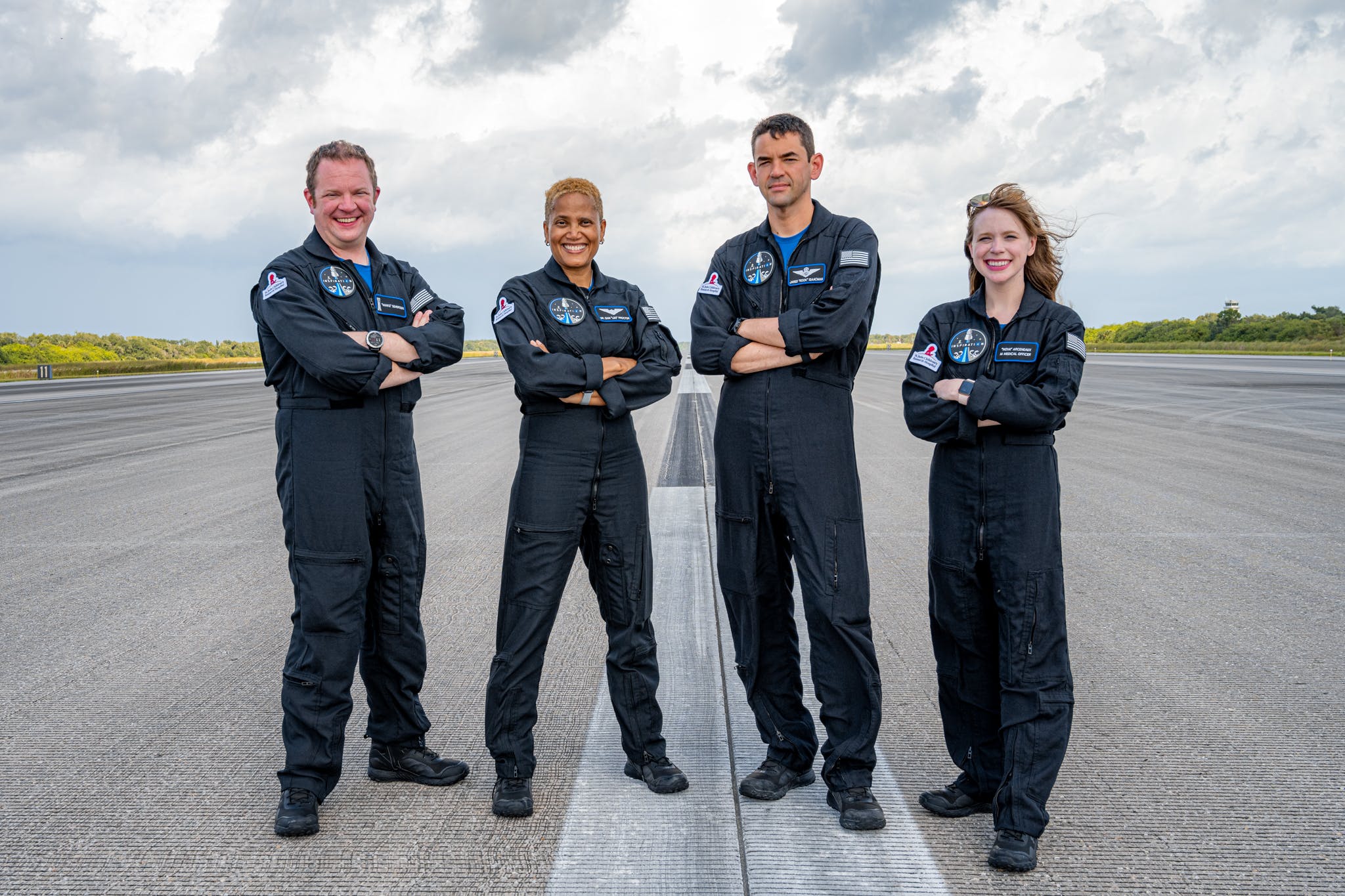 The first all-civilian crew: Chris Sembroski, Sian Proctor, Jared Isaacman, and Hayley Arceneaux. (Image: Inspiration4/SpaceX)