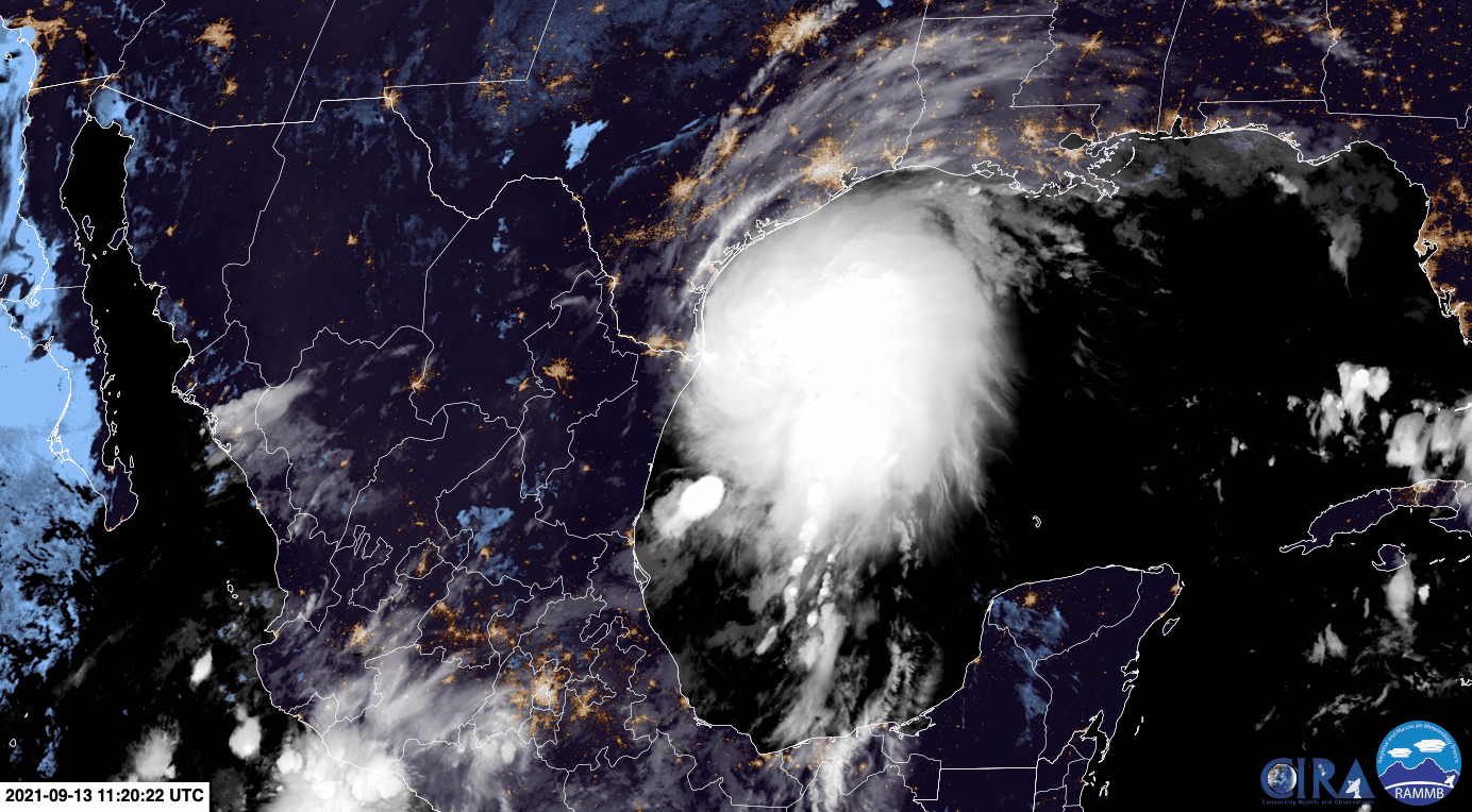 Tropical Storm Nicholas spinning off the Texas coast. (Gif: NOAA/CIRA)