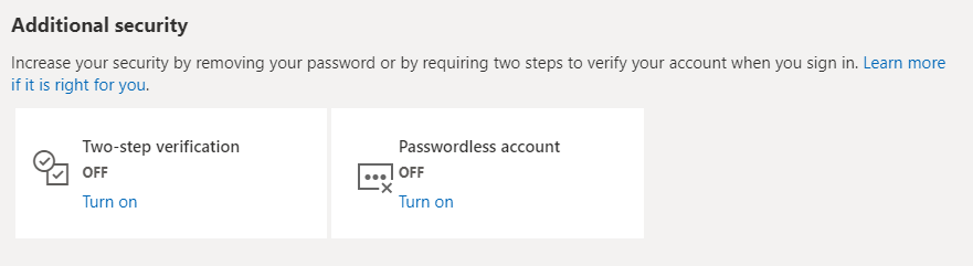 Your passwordless future is nary but a step away ion the Microsoft account dashboard.  (Screenshot: Florence Ion / Gizmodo)