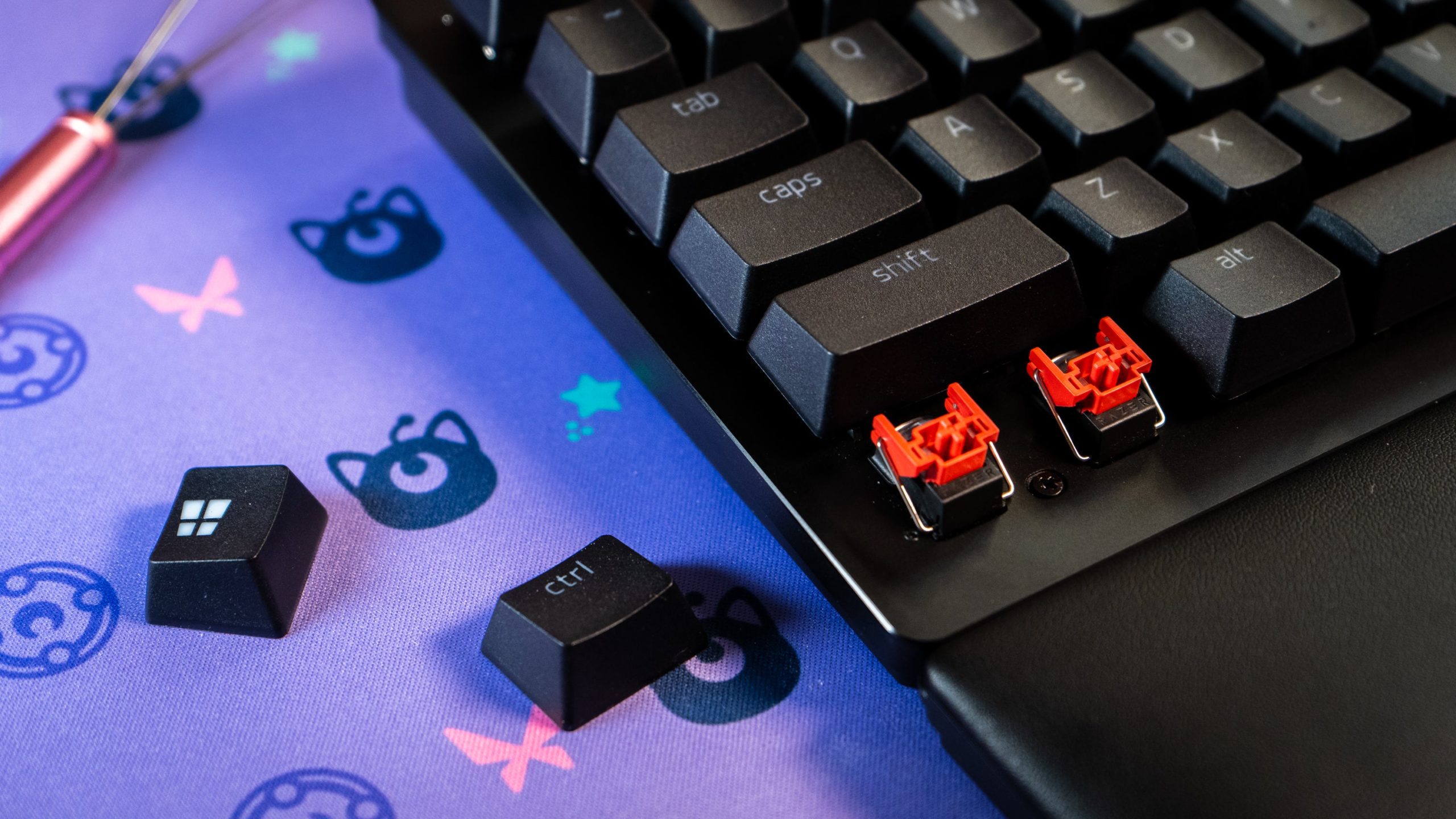 Razer's Linear Red optical switches offer a quiet, soft typing experience.  (Photo: Florence Ion / Gizmodo)