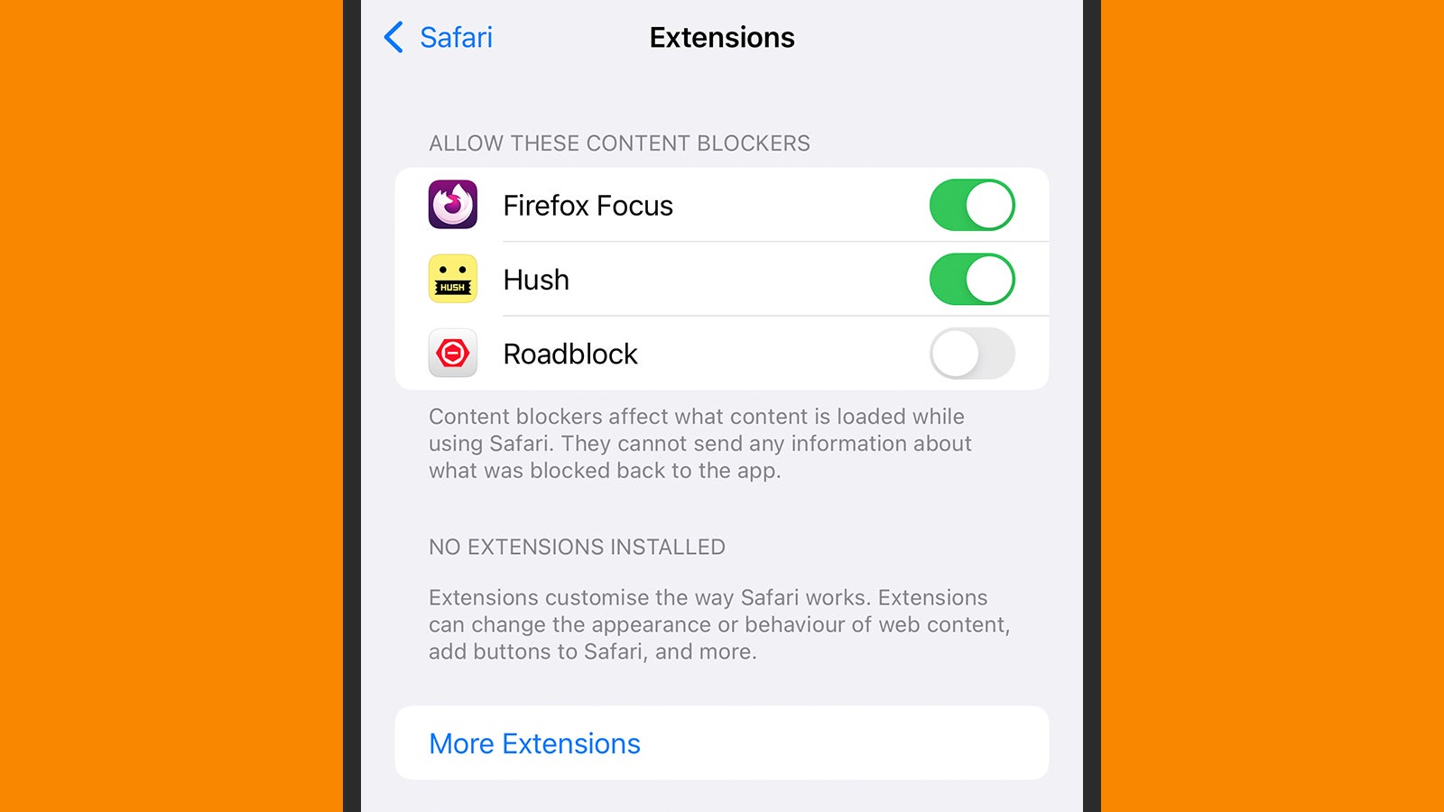 Safari for iOS now supports extensions. (Screenshot: iOS)