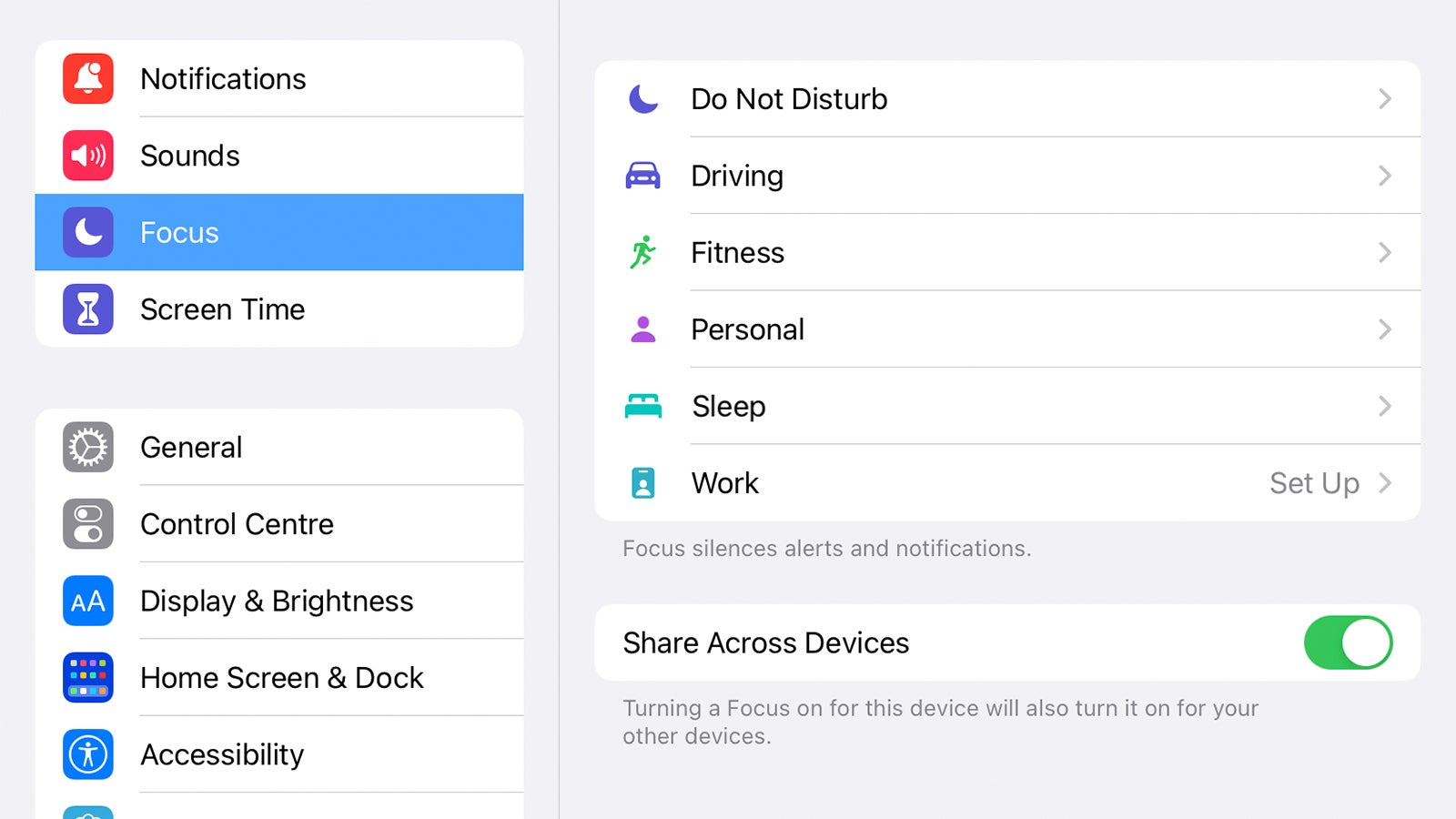 Focus can help keep you on track. (Screenshot: iPadOS)