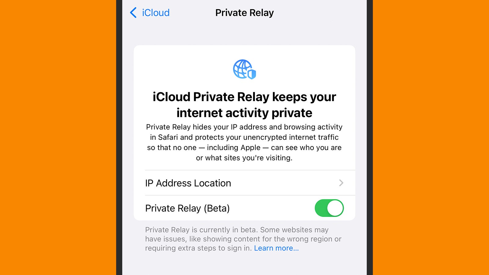 Protect your privacy with iCloud Private Relay. (Screenshot: iOS)