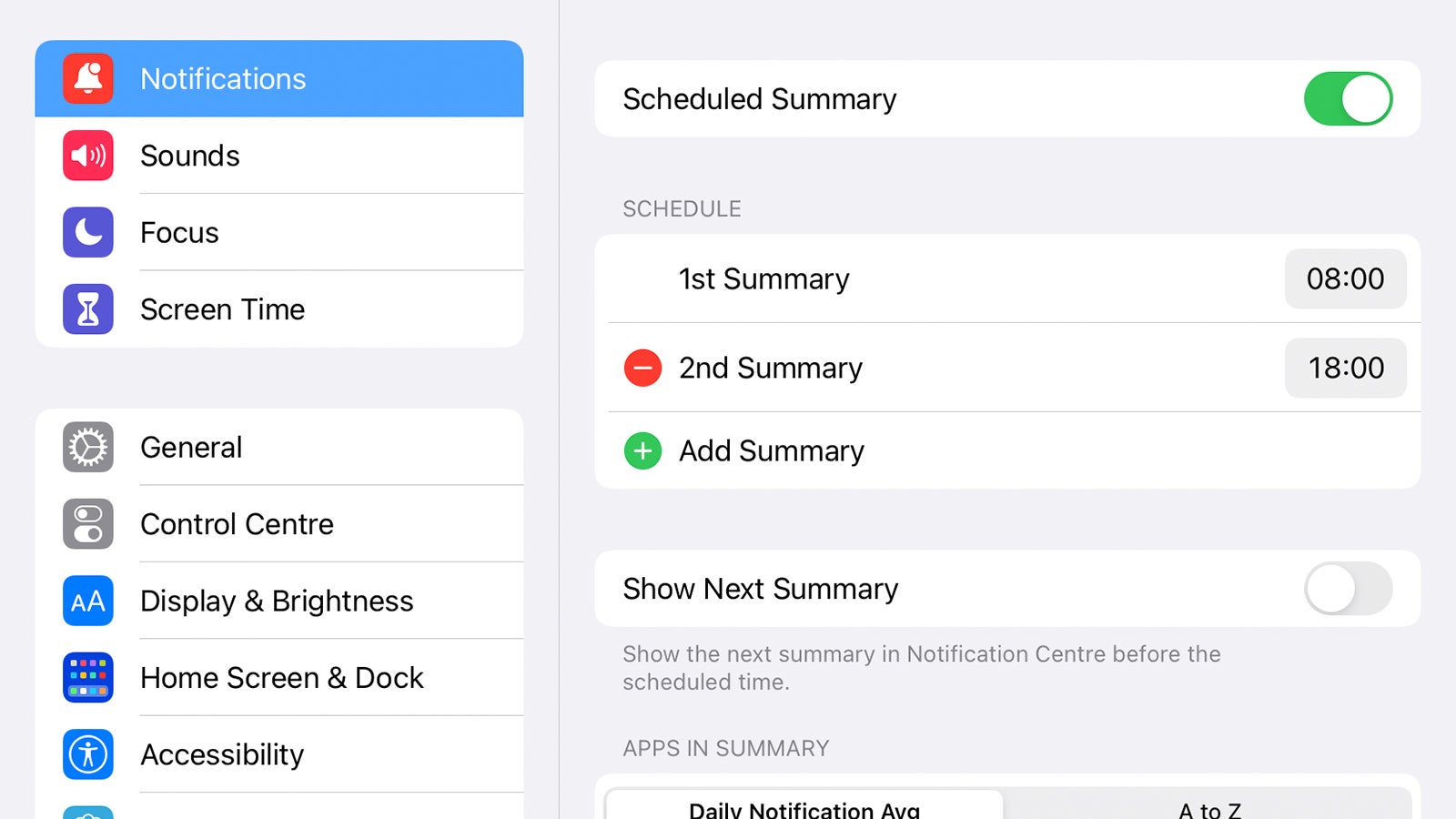 Get your notifications scheduled for a set time. (Screenshot: iPadOS)