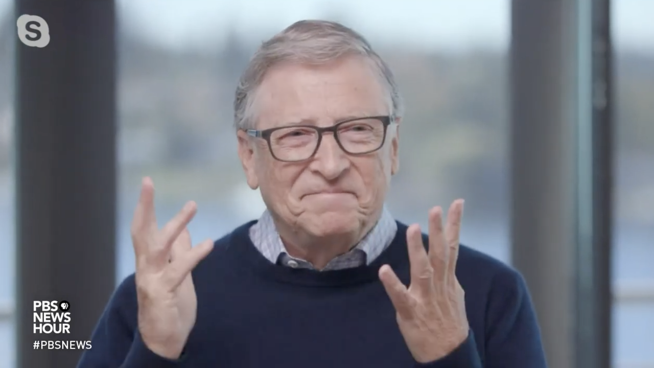 Billionaire Bill Gates getting visibly uncomfortable when asked about his relationship with convicted pedophile Jeffrey Epstein on PBS Newshour on Sept. 21, 2021. (Screenshot: PBS Newshour/YouTube)